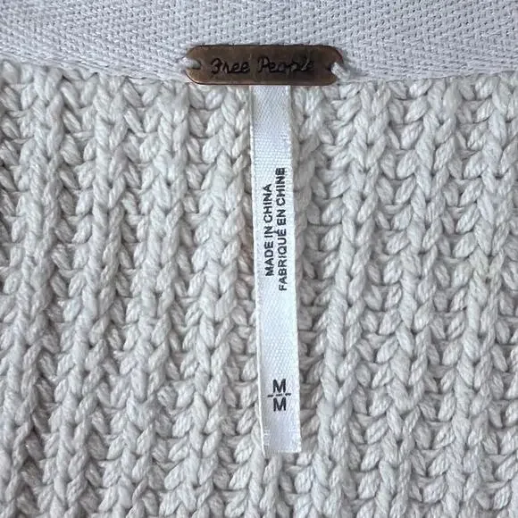 Free People All Day Long Oatmeal Cream Chunky Knit Cropped Sweater M Boho EUC! - Picture 6 of 8